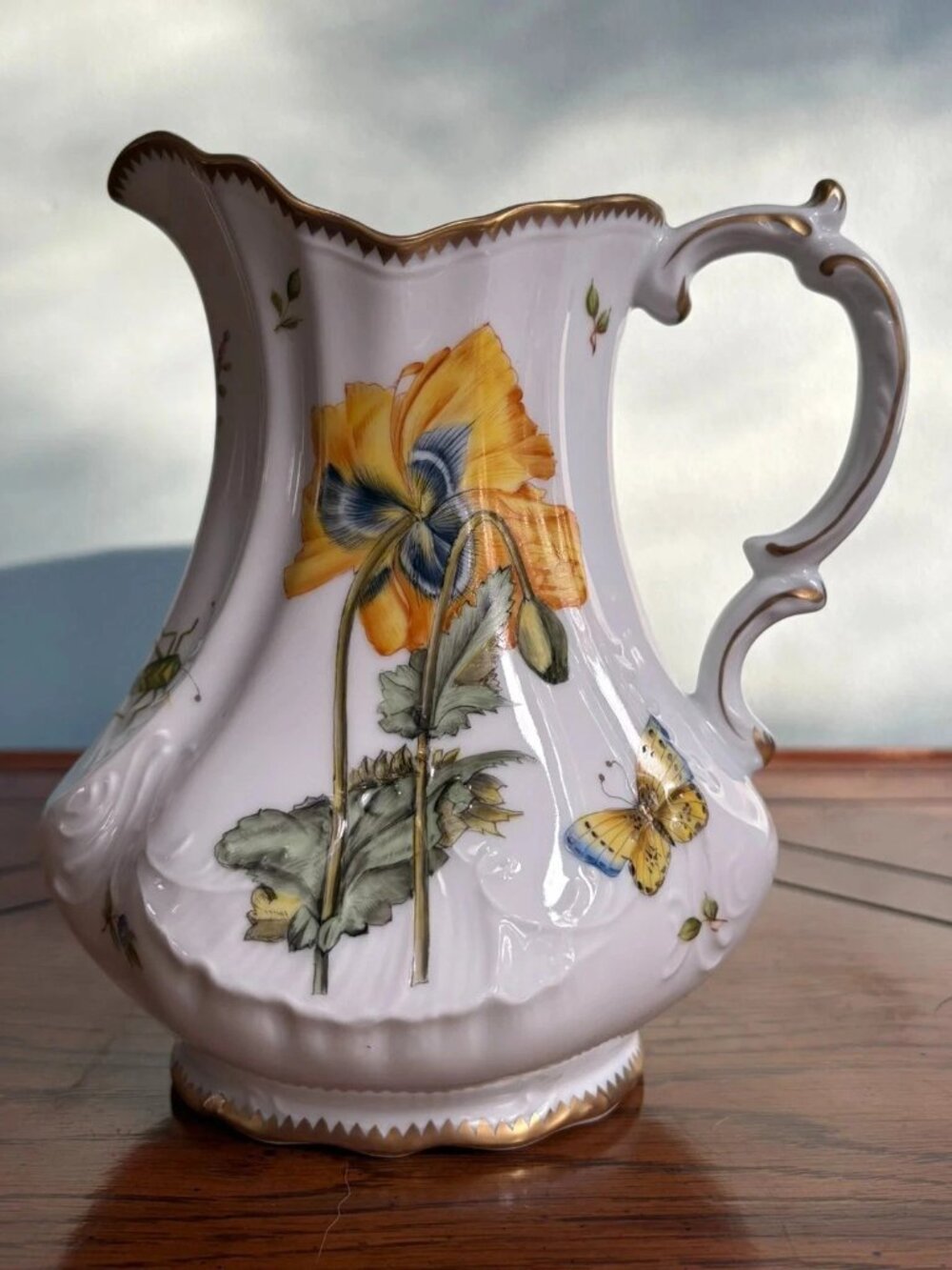 Anna Weatherley Mimosa Hand Painted Porcelain Pitcher 7.5” 30oz Signed Kababik
